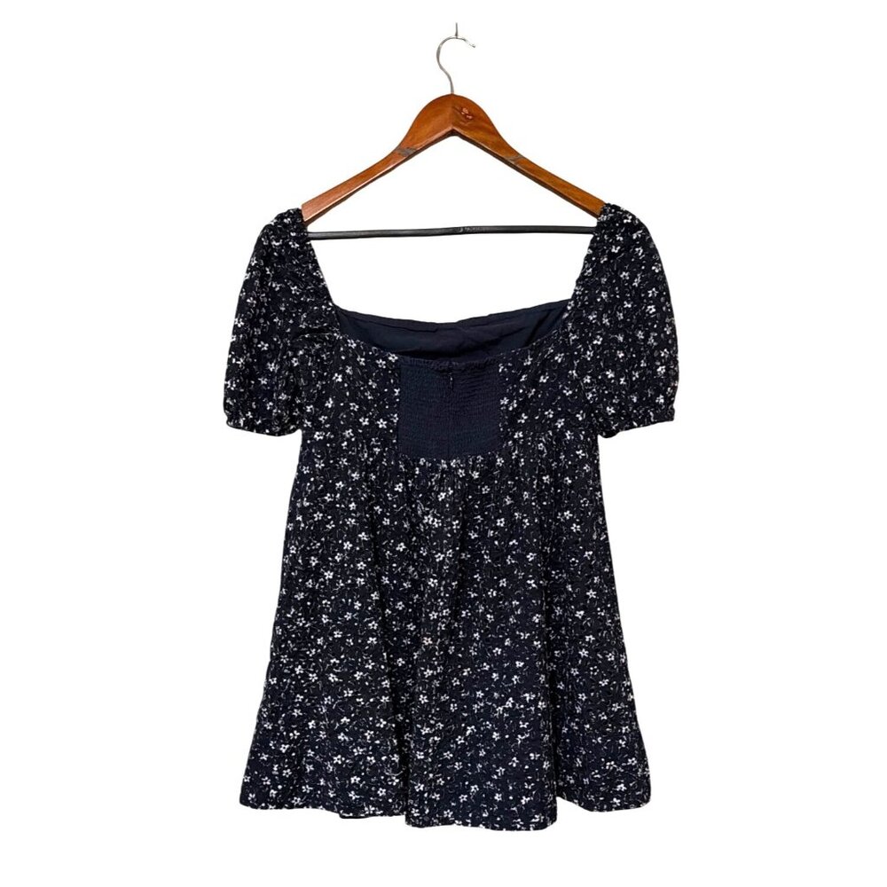 Anthropology Maeve Lillianne Navy Floral Smocked Puff Sleeve Mini Dress Boho - Picture 2 of 6
